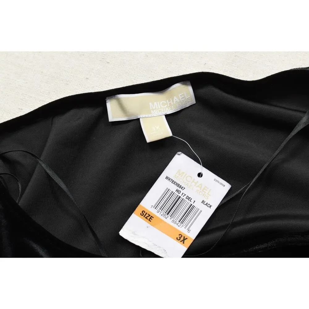 Michael Michael Kors Womens 3X Black Velvet Front Twist Long Sleeve Blouse New W